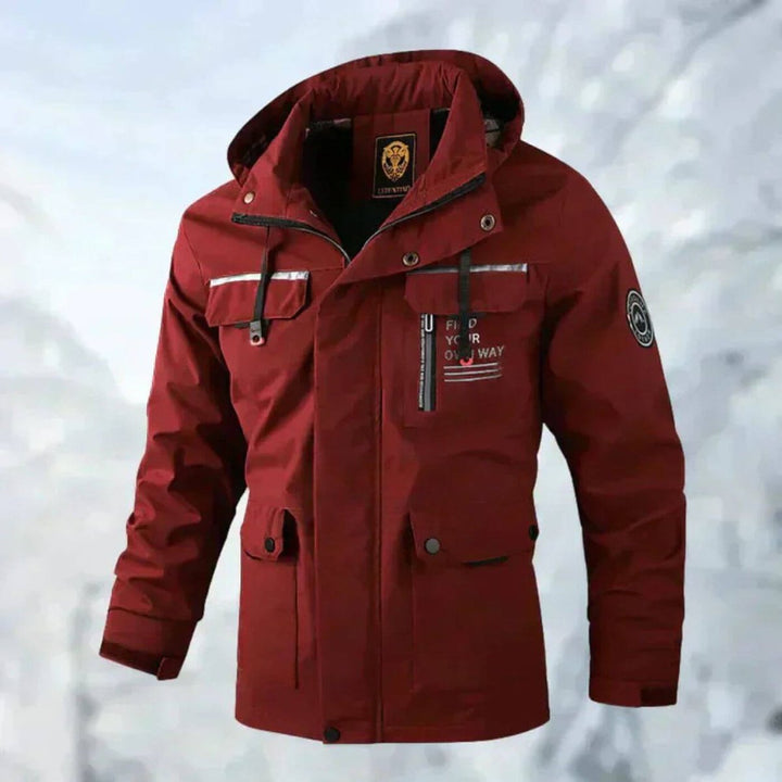 Herren Wasserdichte Gesteppte Outdoor-Jacke mit Kapuze Winddicht - Rot