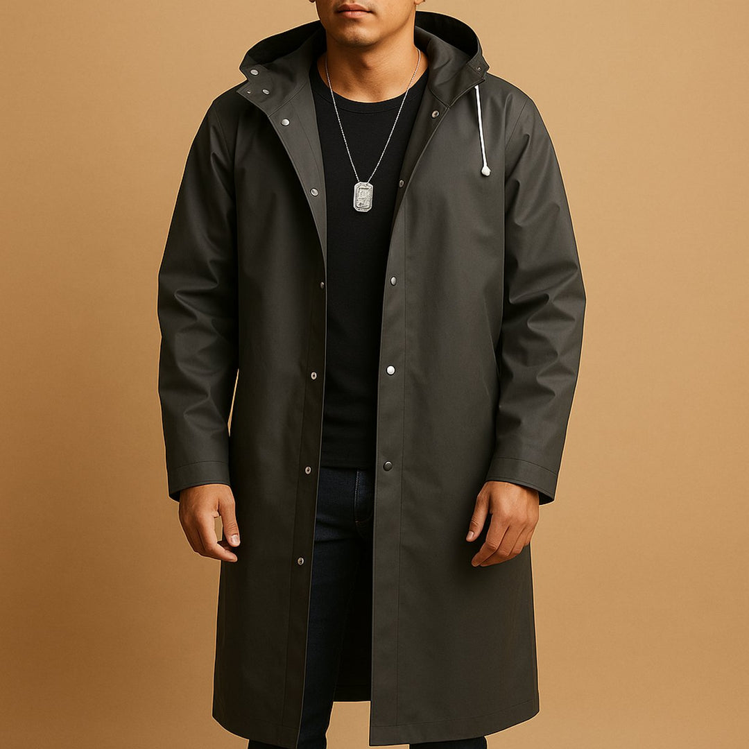 Herren Wasserdichte Lange Regenjacke mit Kapuze aus EVA-Material