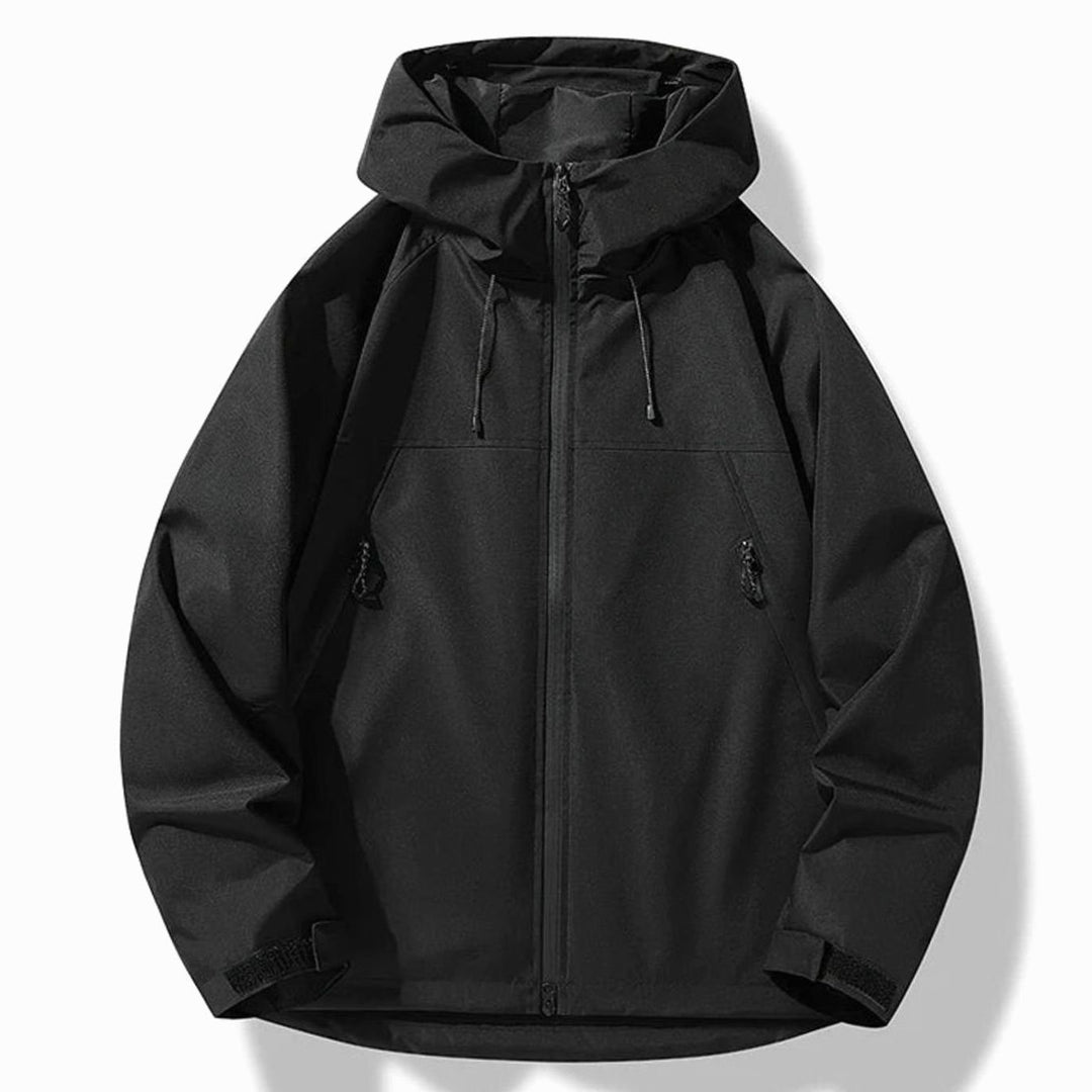 Herren Wasserdichte Winddichte Kapuzen Shell Jacke Outdoor - Schwarz
