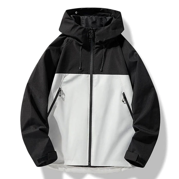 Herren Wasserdichte Winddichte Kapuzen Shell Jacke Outdoor - Schwarz Weiß