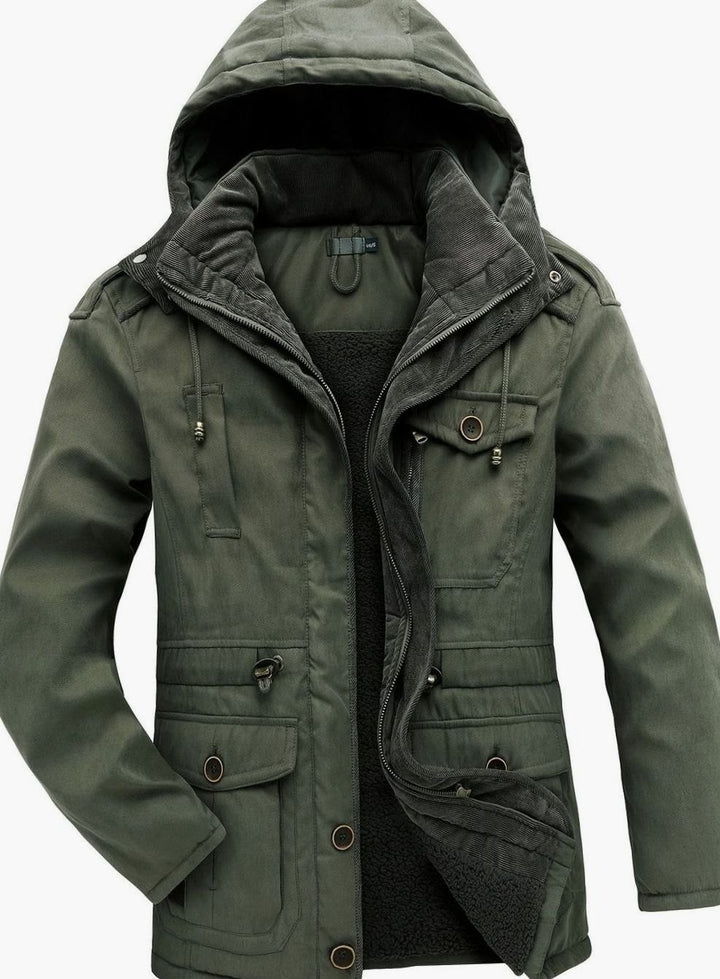 Herren Wattierte Kapuzenjacke mit Mehreren Taschen für den Winter - Grün