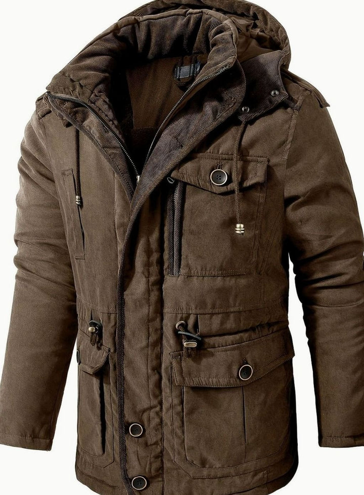 Herren Wattierte Kapuzenjacke mit Mehreren Taschen für den Winter - Braun