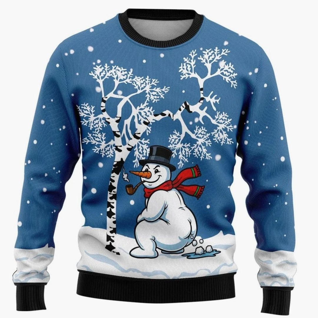 Herren Weihnachtspullover mit Schneemann-Print Rundhals - Schneemann Blau