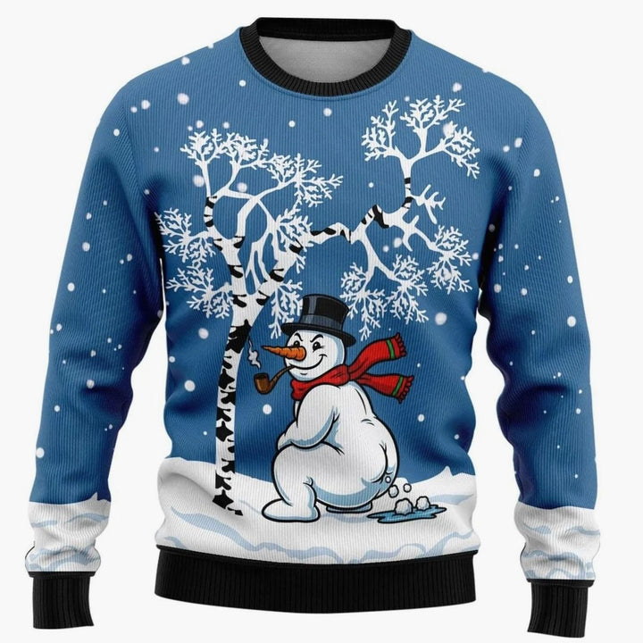 Herren Weihnachtspullover mit Schneemann-Print Rundhals - Schneemann Blau