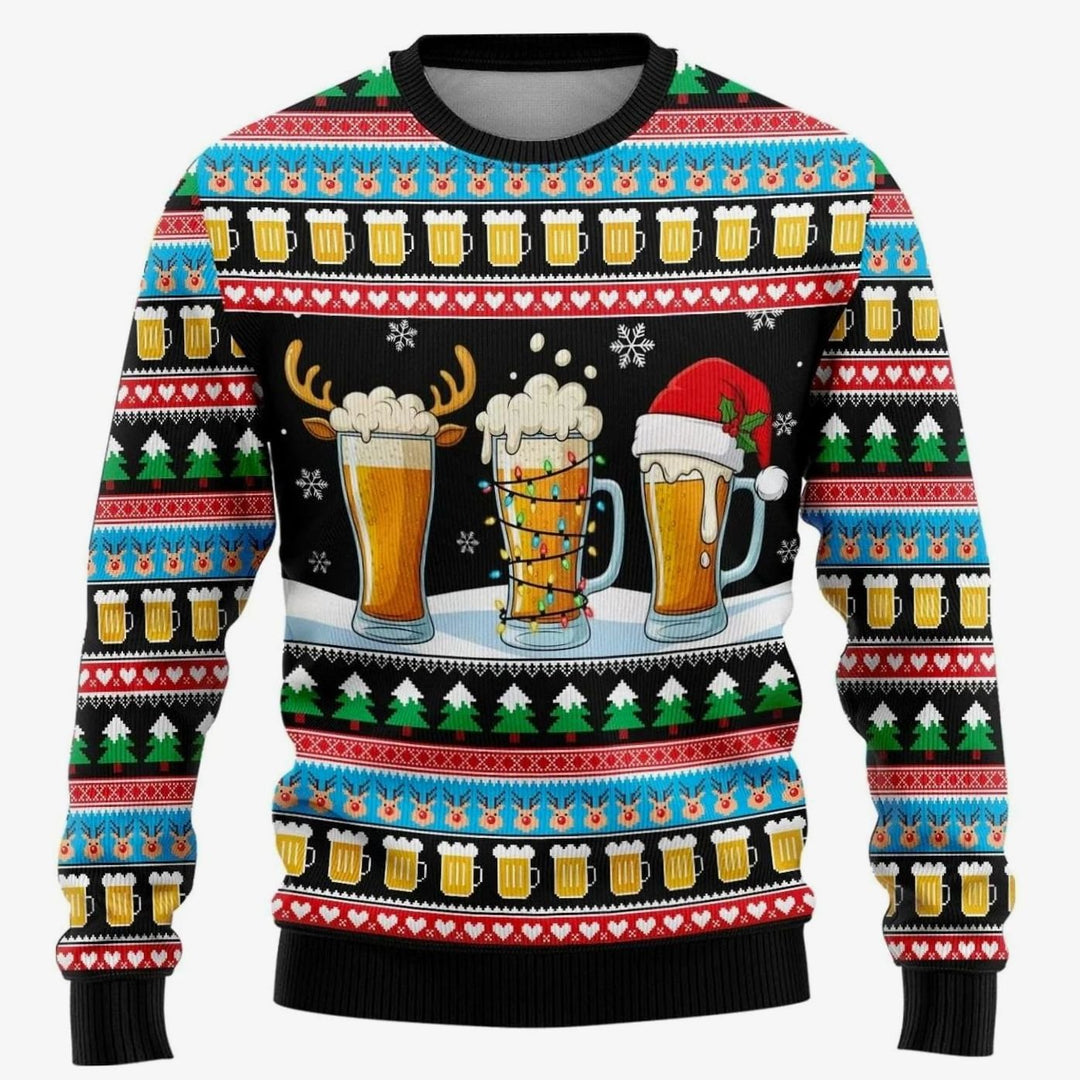 Herren Weihnachtspullover mit Schneemann-Print Rundhals - Bier Mehrfarbig