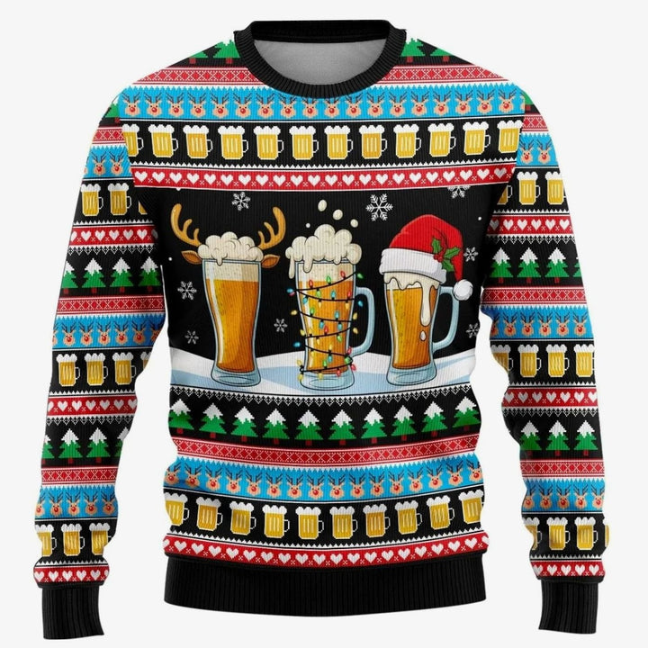 Herren Weihnachtspullover mit Schneemann-Print Rundhals - Bier Mehrfarbig