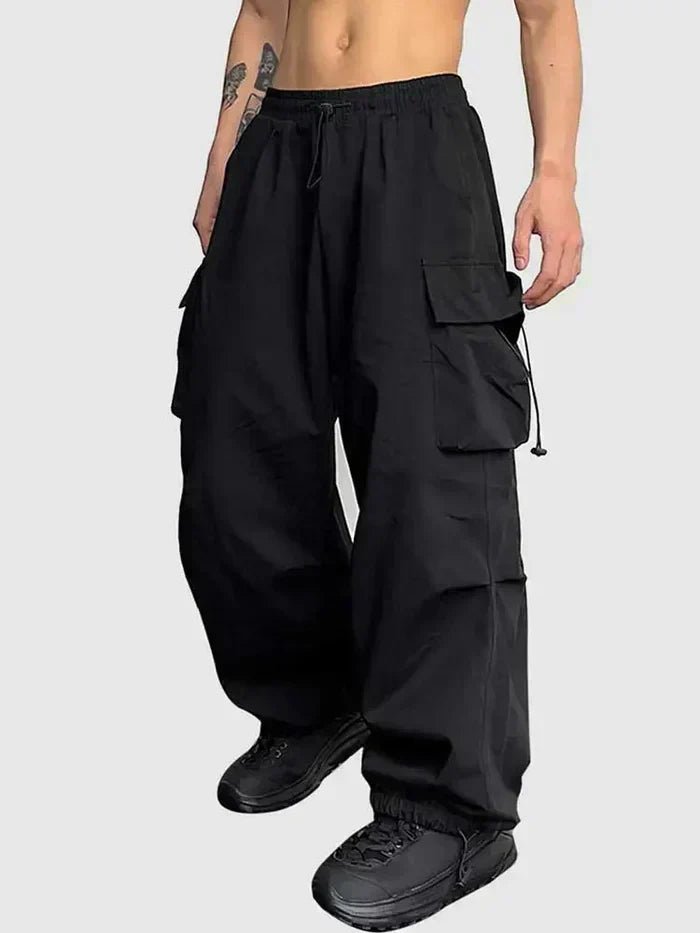 Herren Weit Geschnittene Cargo Hose mit Verstellbaren Bündchen - Black