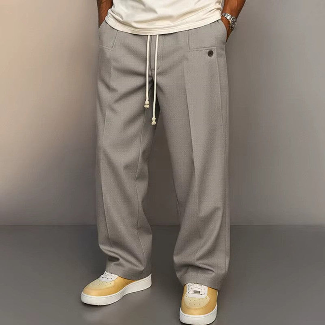 Herren Weite Komfort-Hose Kordelzug Moderne Freizeithose - Hellgrau