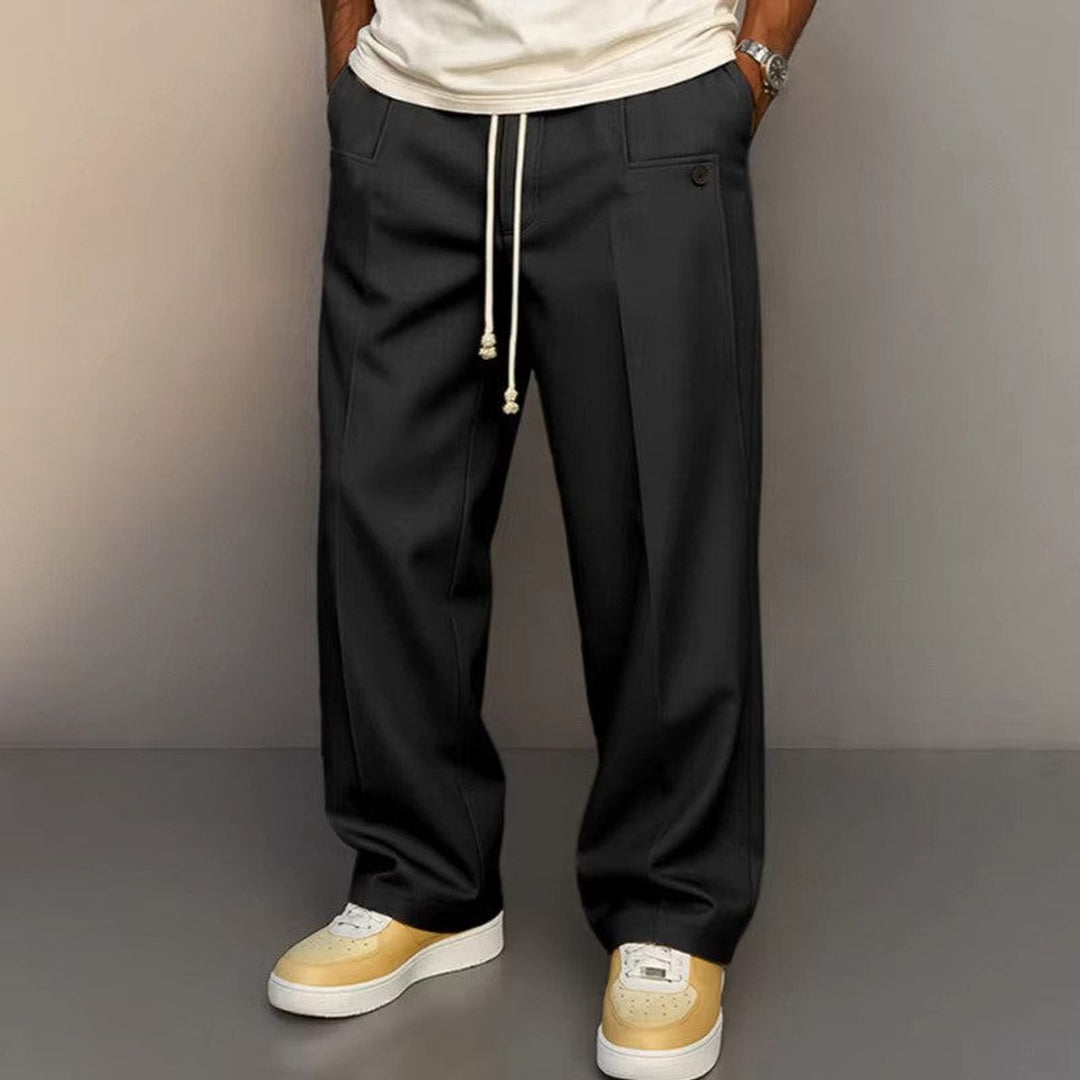 Herren Weite Komfort-Hose Kordelzug Moderne Freizeithose - Schwarz