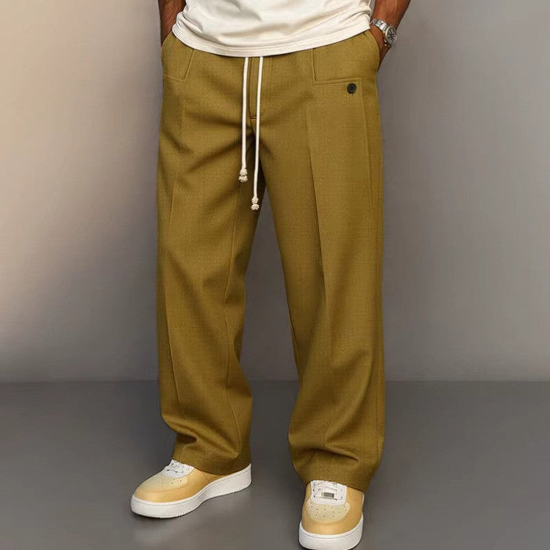Herren Weite Komfort-Hose Kordelzug Moderne Freizeithose - Khaki