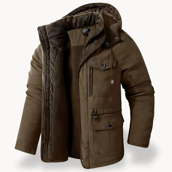 Herren Winterjacke mit Fleece-Futter robuste Outdoorjacke mit Kapuze - Braun