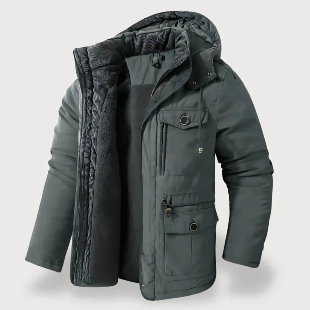 Herren Winterjacke mit Fleece-Futter robuste Outdoorjacke mit Kapuze - Grau