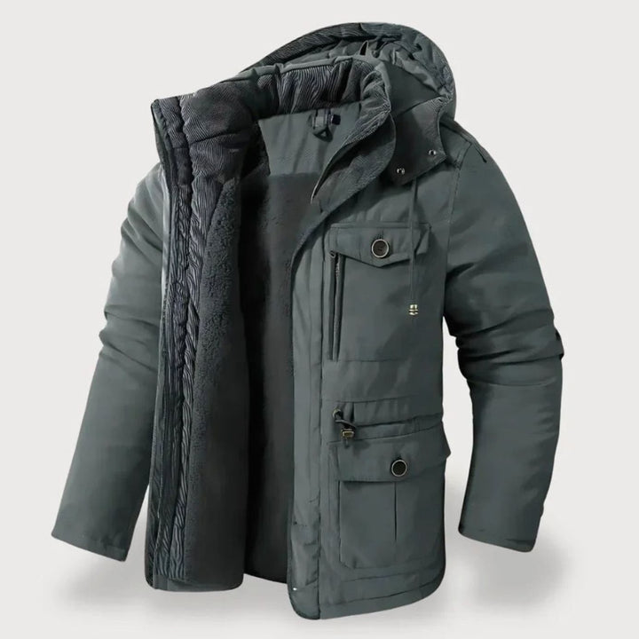 Herren Winterjacke mit Fleece-Futter robuste Outdoorjacke mit Kapuze - Grau