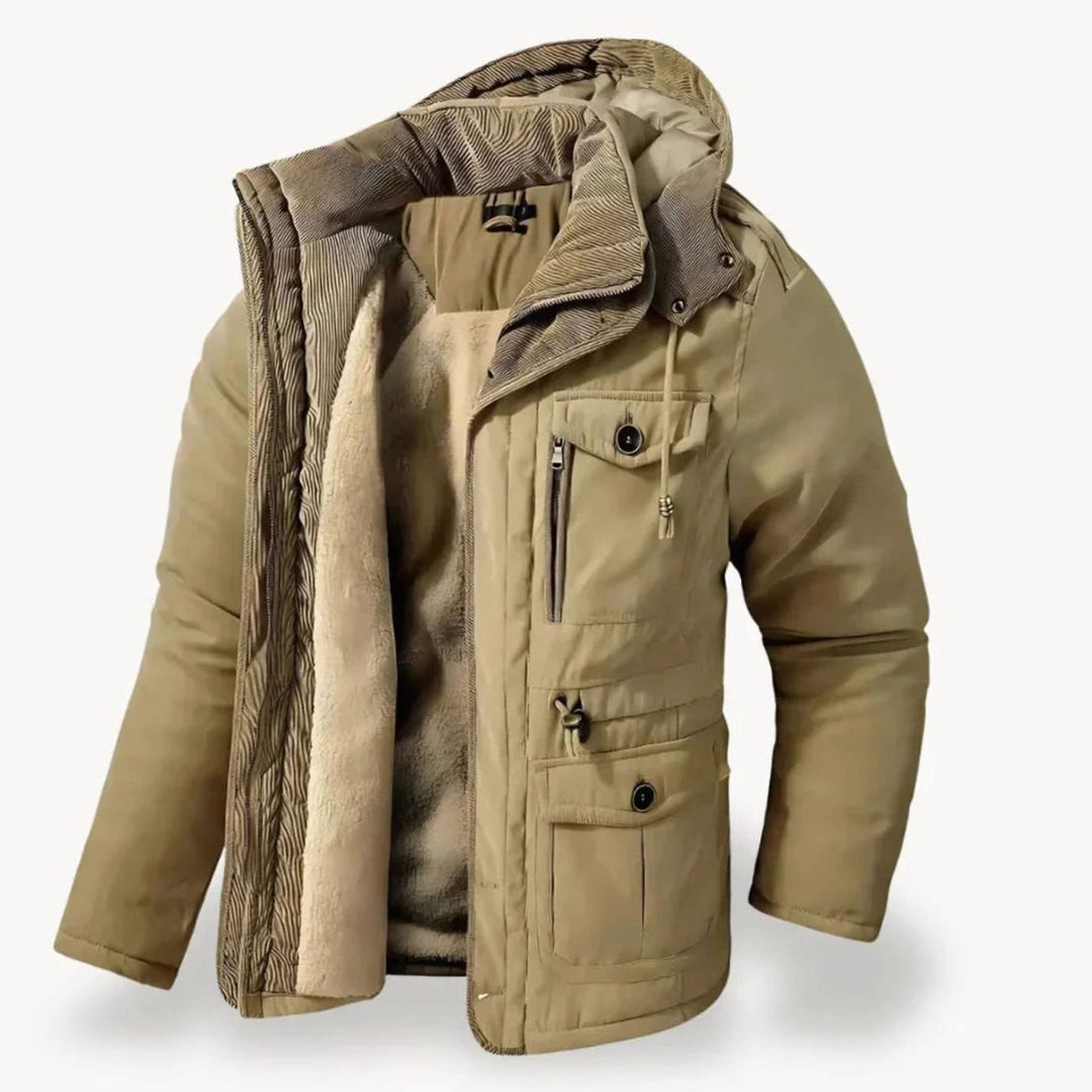 Herren Winterjacke mit Fleece-Futter robuste Outdoorjacke mit Kapuze - Beige