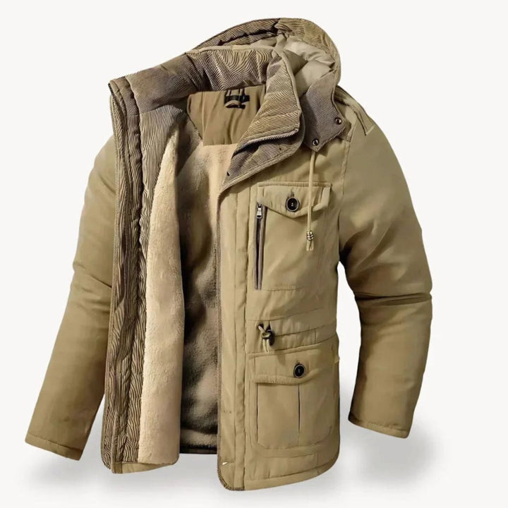 Herren Winterjacke mit Fleece-Futter robuste Outdoorjacke mit Kapuze - Beige