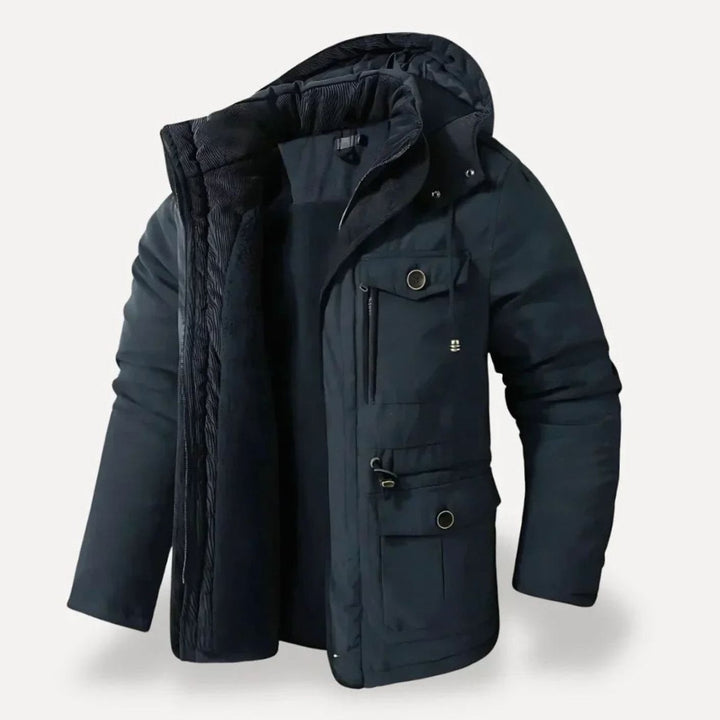 Herren Winterjacke mit Fleece-Futter robuste Outdoorjacke mit Kapuze - Marineblau