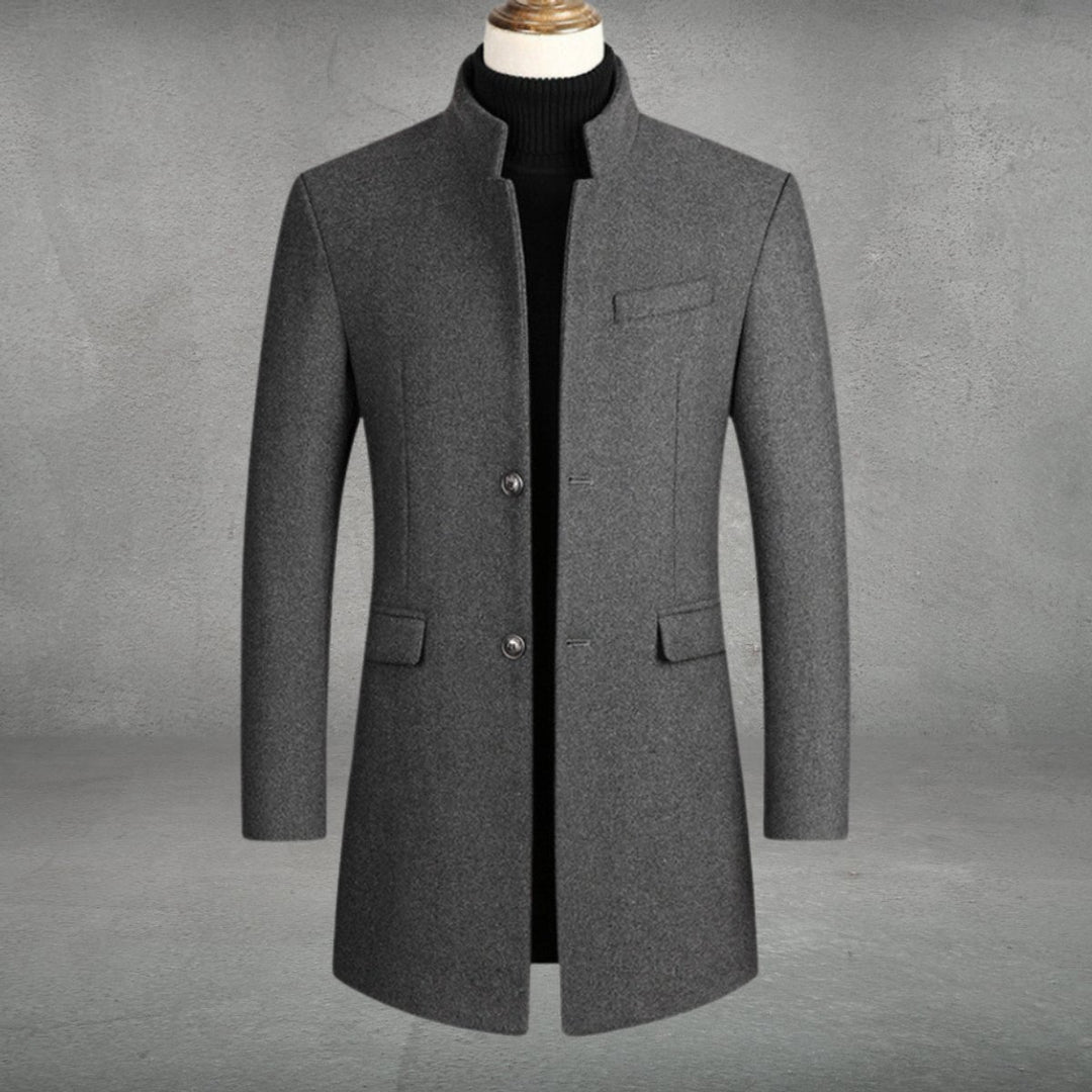 Herren Wollmantel Eleganter Slim-Fit Business Mantel Stehkragen - Grau