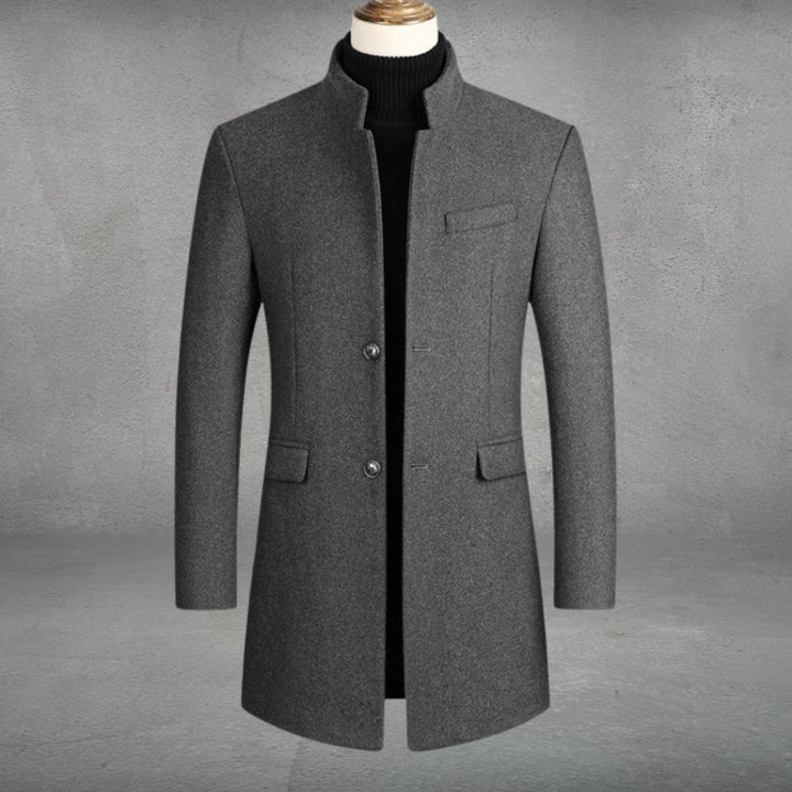 Herren Wollmantel Eleganter Slim-Fit Business Mantel Stehkragen - Grau