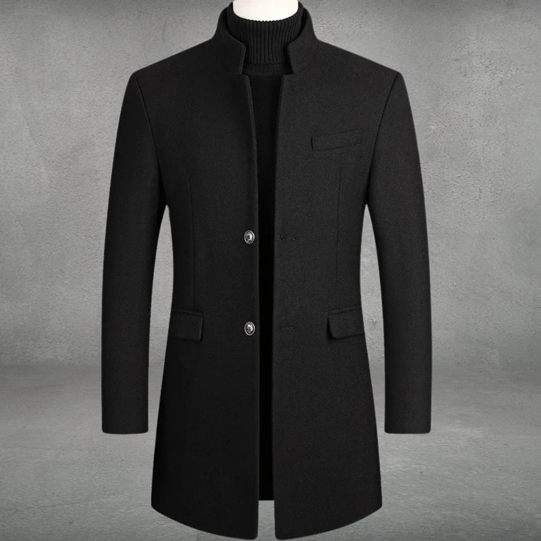 Herren Wollmantel Eleganter Slim-Fit Business Mantel Stehkragen