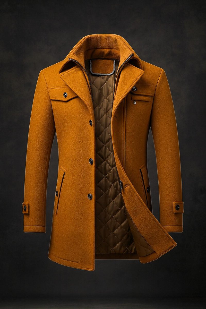 Herren Wollmantel Slim Fit Doppelkragen Wärmeisolierter Wintermantel - Braun