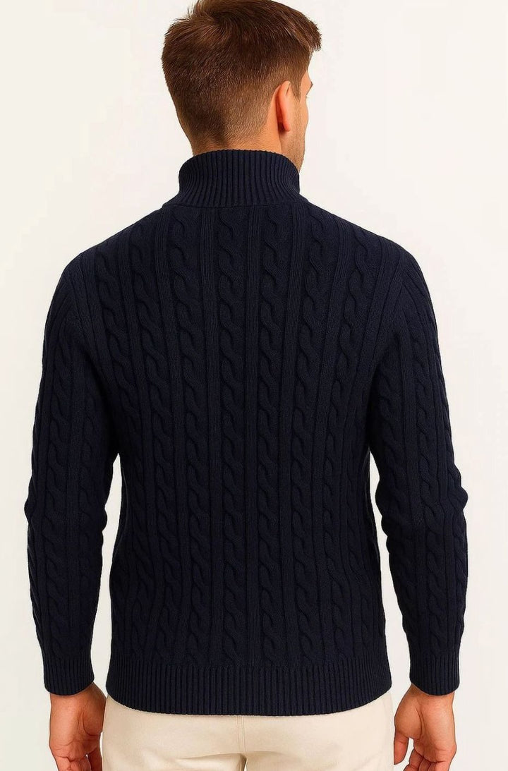 Herren Zopfmuster Strickpullover mit Reißverschluss am Kragen
