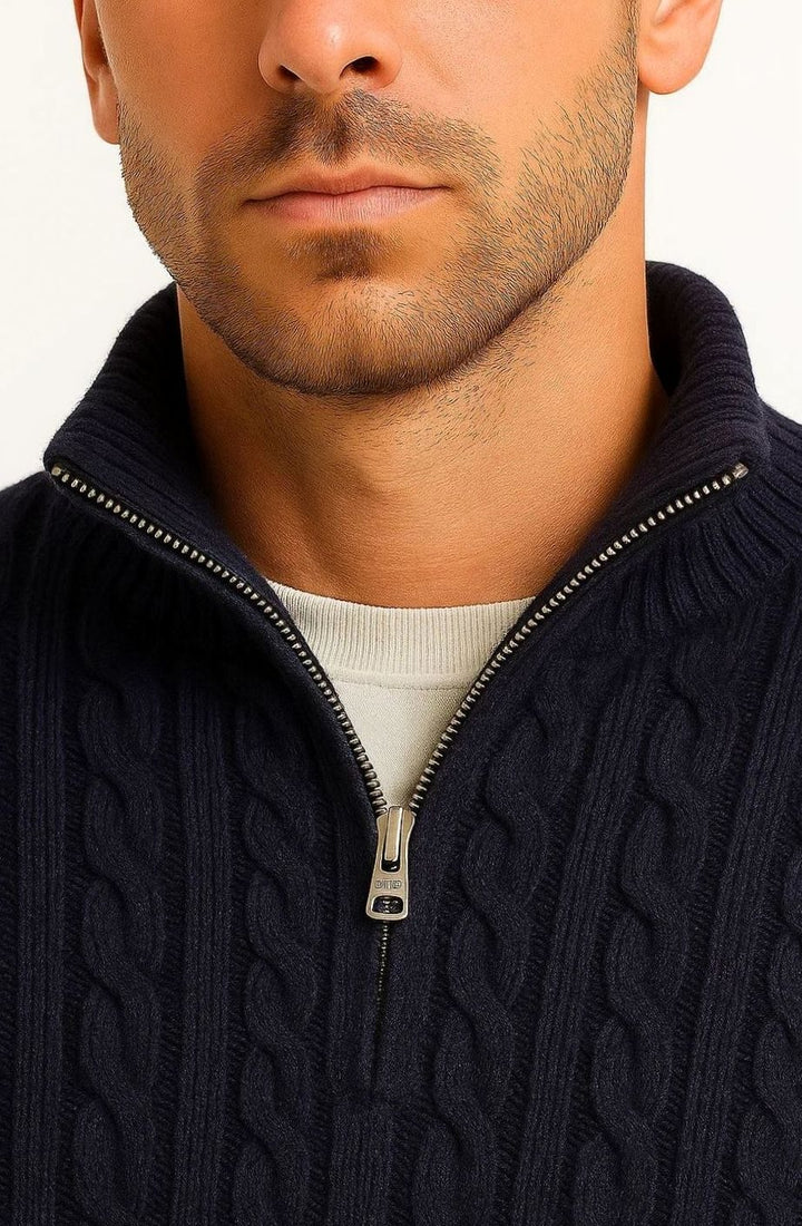 Herren Zopfmuster Strickpullover mit Reißverschluss am Kragen