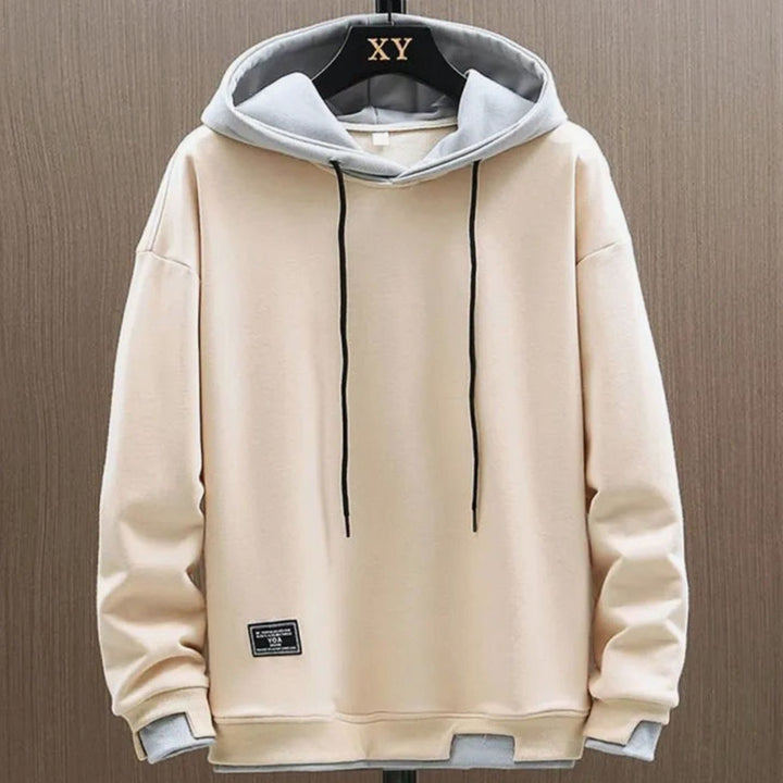 Herren Zweifarbiger Locker Geschnittener Pullover Hoodie mit Kapuze - Beige