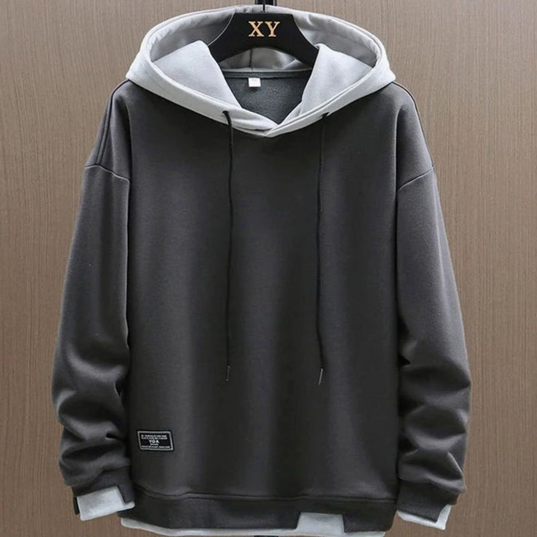 Herren Zweifarbiger Locker Geschnittener Pullover Hoodie mit Kapuze - Grau