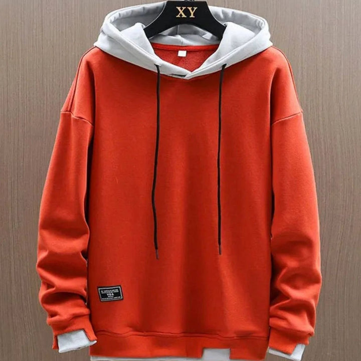 Herren Zweifarbiger Locker Geschnittener Pullover Hoodie mit Kapuze - Orange