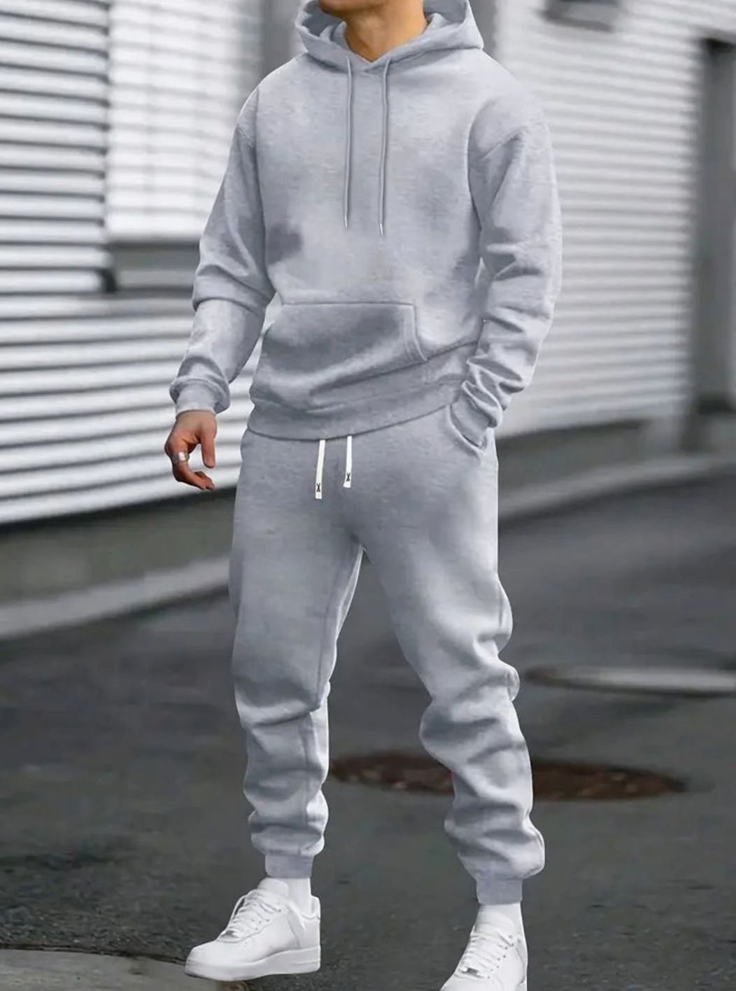 Herren Zweiteiliges Stilvolles Pullover-Set Hoodie Jogger Freizeitanzug - Hell Grau
