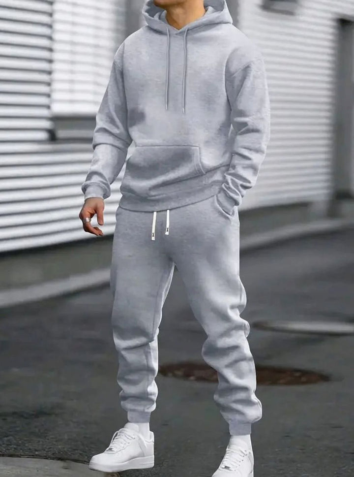 Herren Zweiteiliges Stilvolles Pullover-Set Hoodie Jogger Freizeitanzug - Hell Grau