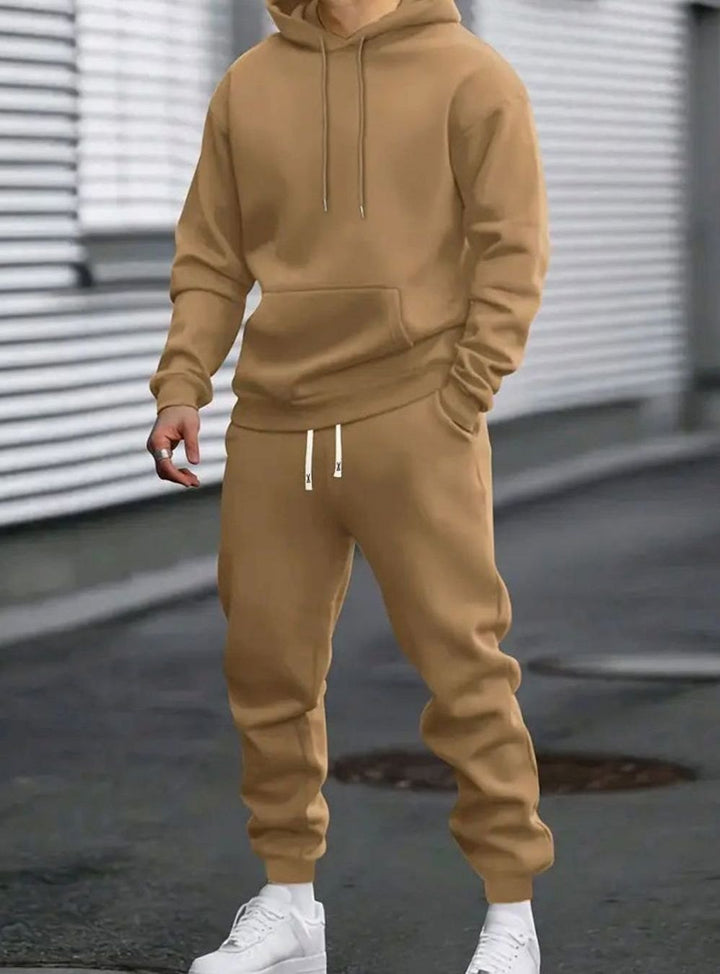 Herren Zweiteiliges Stilvolles Pullover-Set Hoodie Jogger Freizeitanzug - Khaki
