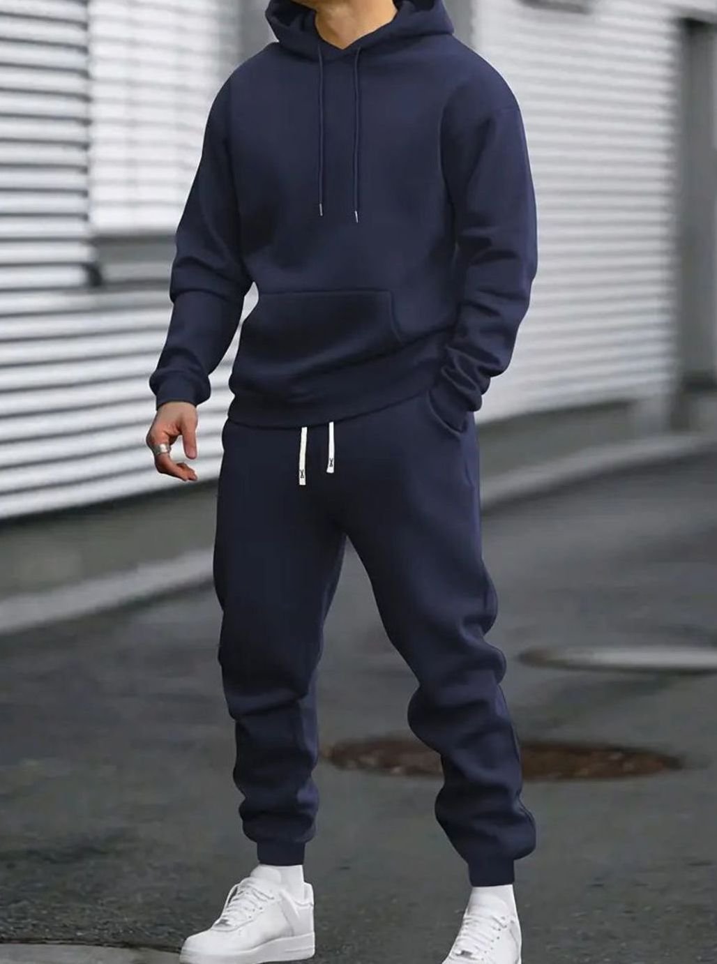 Herren Zweiteiliges Stilvolles Pullover-Set Hoodie Jogger Freizeitanzug - Blau