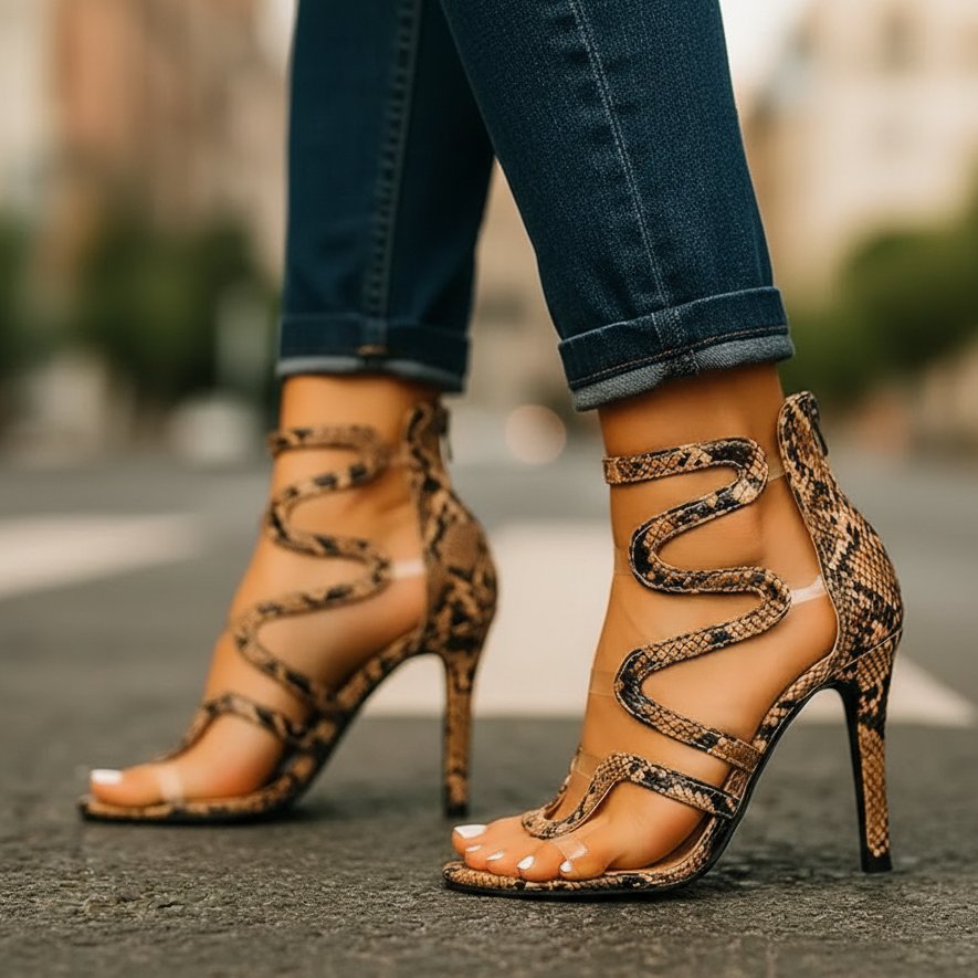 High Heels Schnürung Schlangenmuster Stiletto Abend