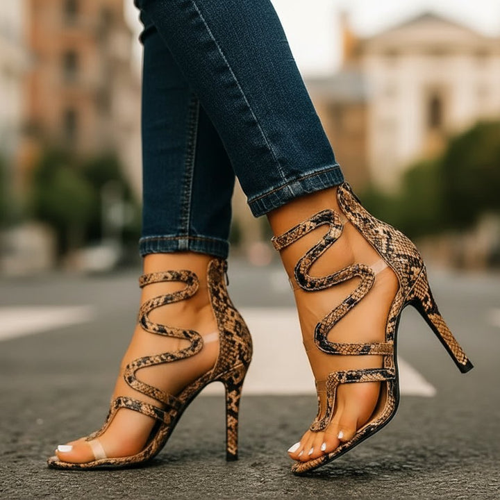 High Heels Schnürung Schlangenmuster Stiletto Abend