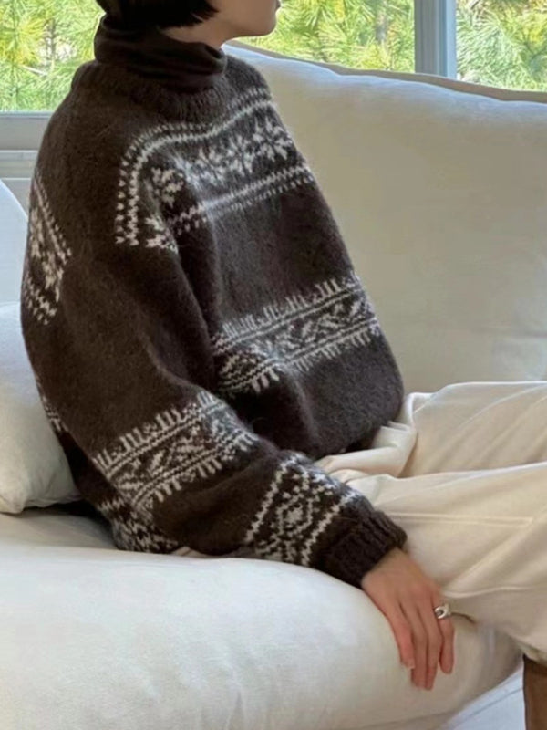 Edith | Damen Lässiger Winterpullover Mit Nordischem Muster