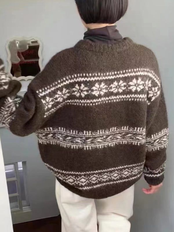 Edith | Damen Lässiger Winterpullover Mit Nordischem Muster