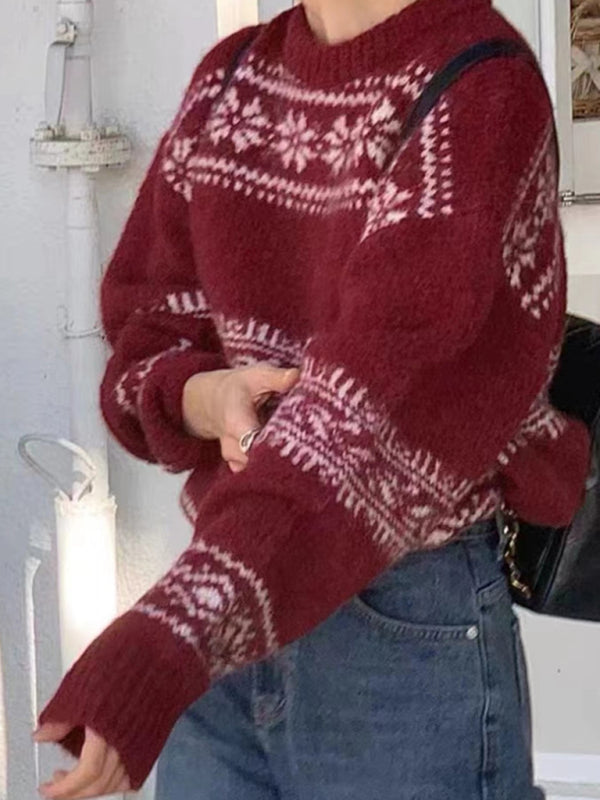 Edith | Damen Lässiger Winterpullover Mit Nordischem Muster