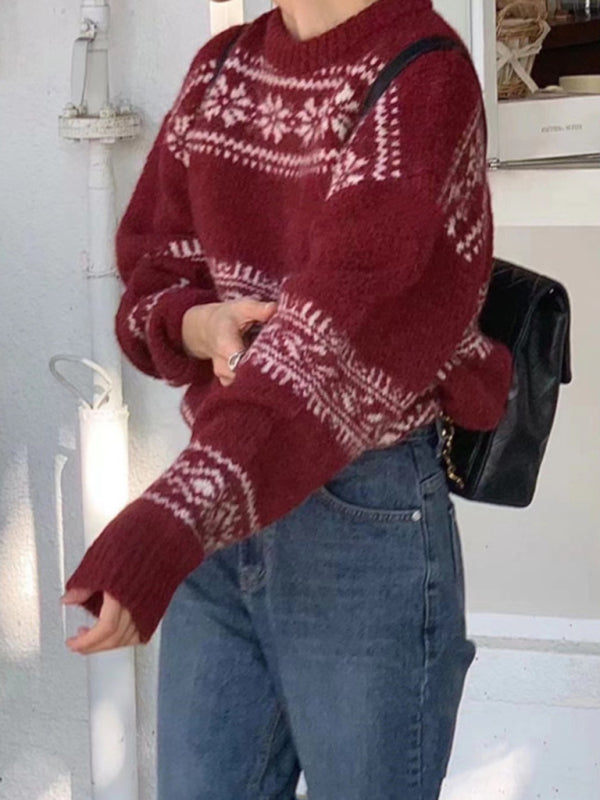 Edith | Damen Lässiger Winterpullover Mit Nordischem Muster