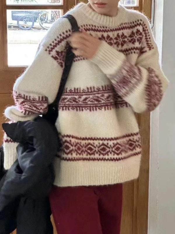 Edith | Damen Lässiger Winterpullover Mit Nordischem Muster