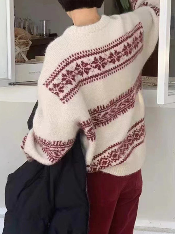 Edith | Damen Lässiger Winterpullover Mit Nordischem Muster