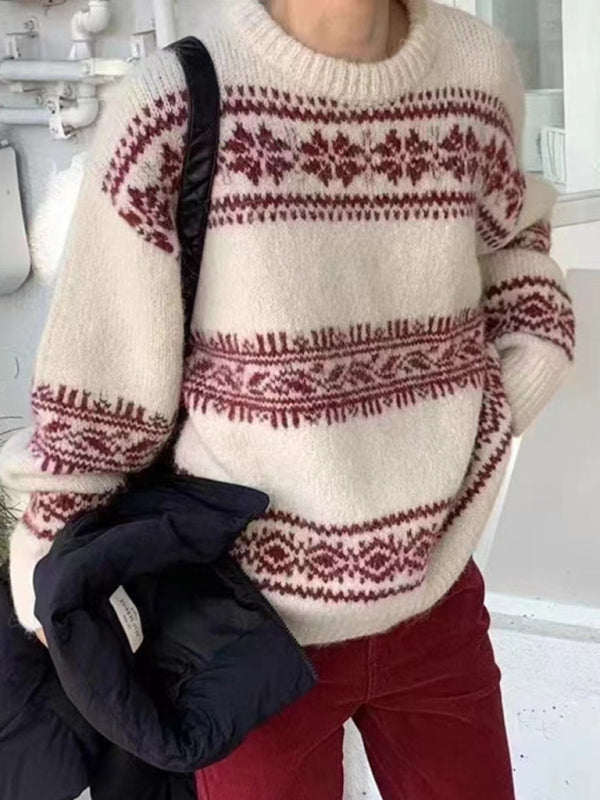Edith | Damen Lässiger Winterpullover Mit Nordischem Muster