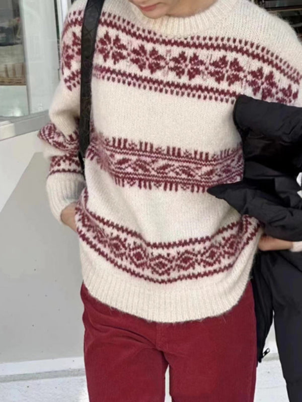Edith | Damen Lässiger Winterpullover Mit Nordischem Muster