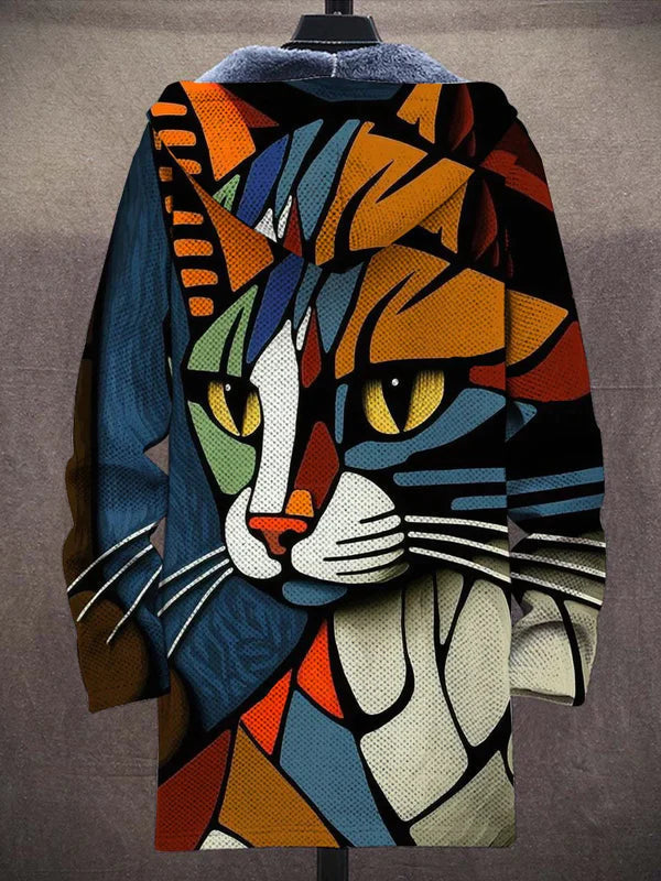 Marie | Damen Winter-Fleece-Hoodie mit Katzenprint