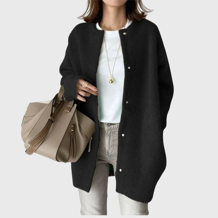 Kaschmir Cardigan Lang Knopfleiste Elegant Strick - Black