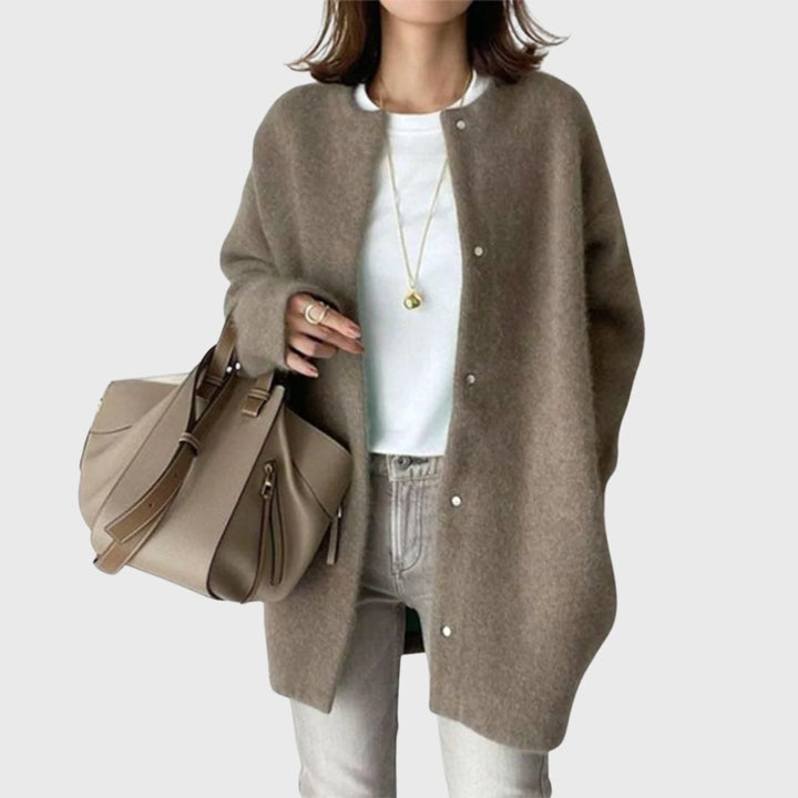 Kaschmir Cardigan Lang Knopfleiste Elegant Strick - Brown