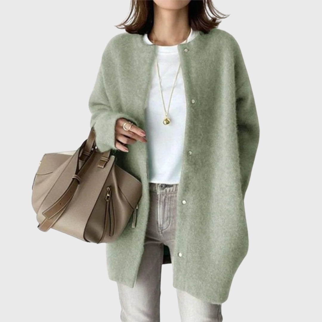 Kaschmir Cardigan Lang Knopfleiste Elegant Strick - Green