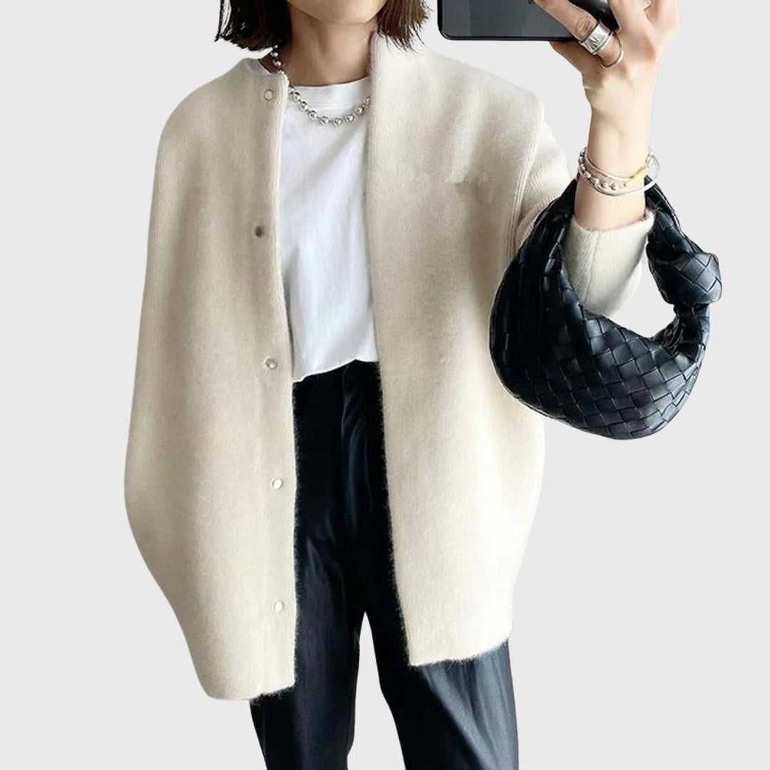 Kaschmir Cardigan Lang Knopfleiste Elegant Strick - Beige