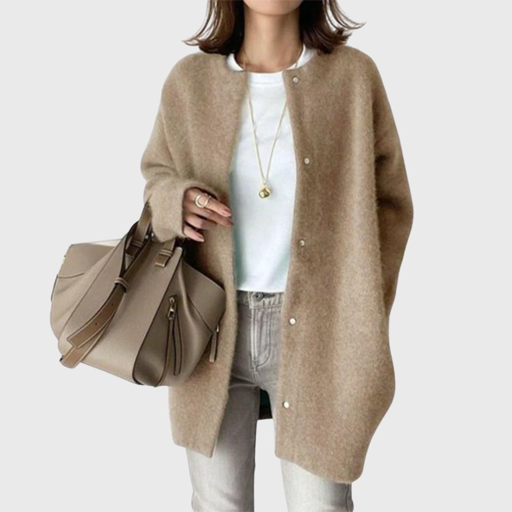 Kaschmir Cardigan Lang Knöpfe Elegant Damen Strickjacke - Khaki-Brown