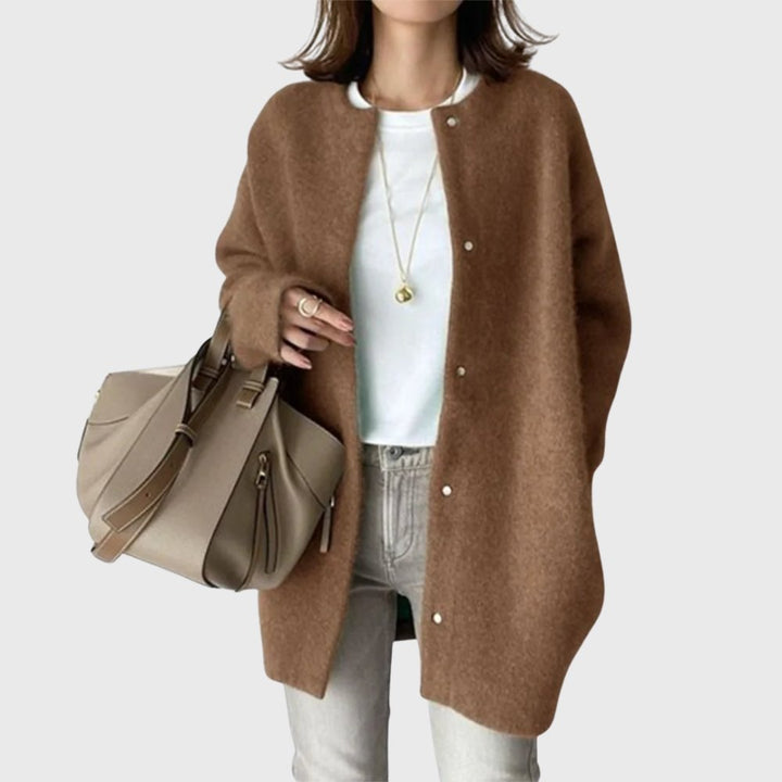 Kaschmir Cardigan Lang Knöpfe Elegant Damen Strickjacke - Caramel Brown